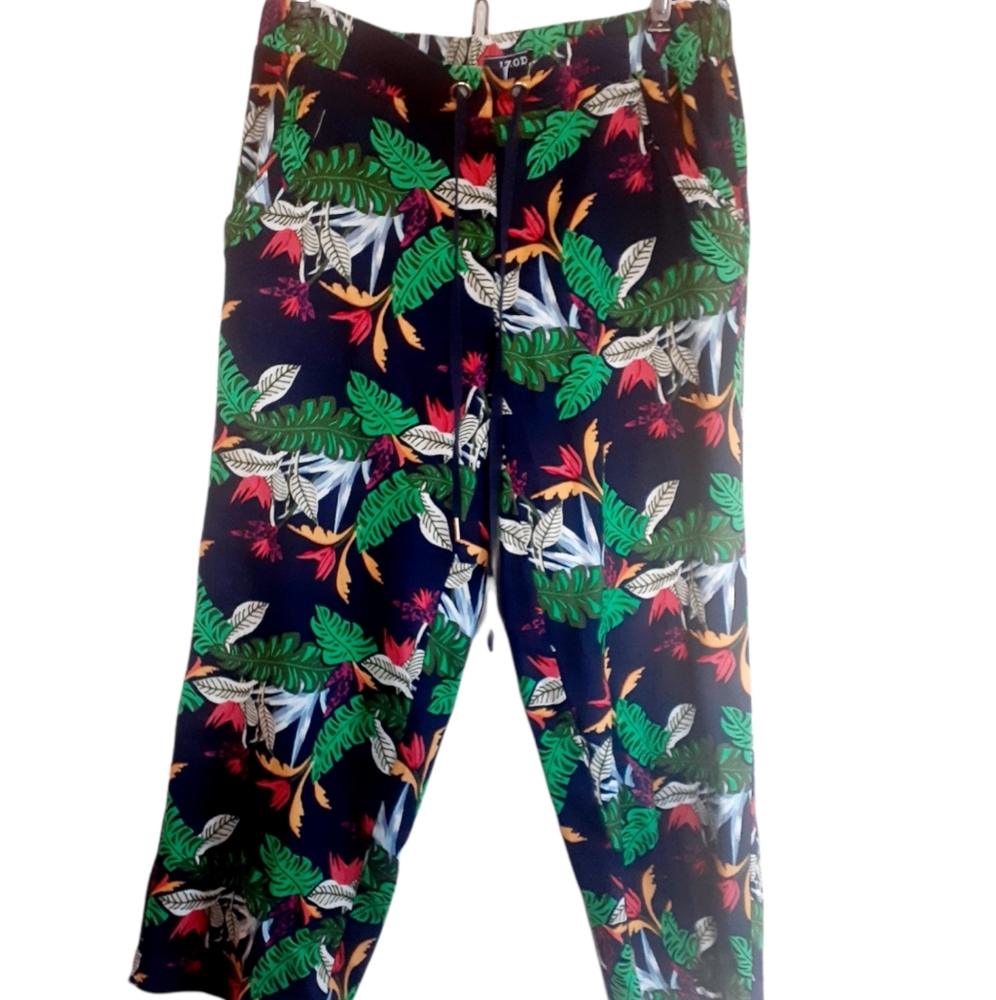 Izod Palm Print Linen Capris Size Small